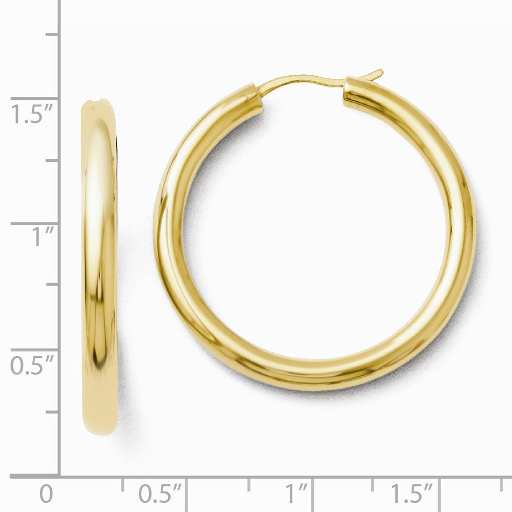 Alternate view of the 3.5mm Round Tube Hoop Earrings in Yellow Gold Tone Plated Silver, 33mm by The Black Bow Jewelry Co.