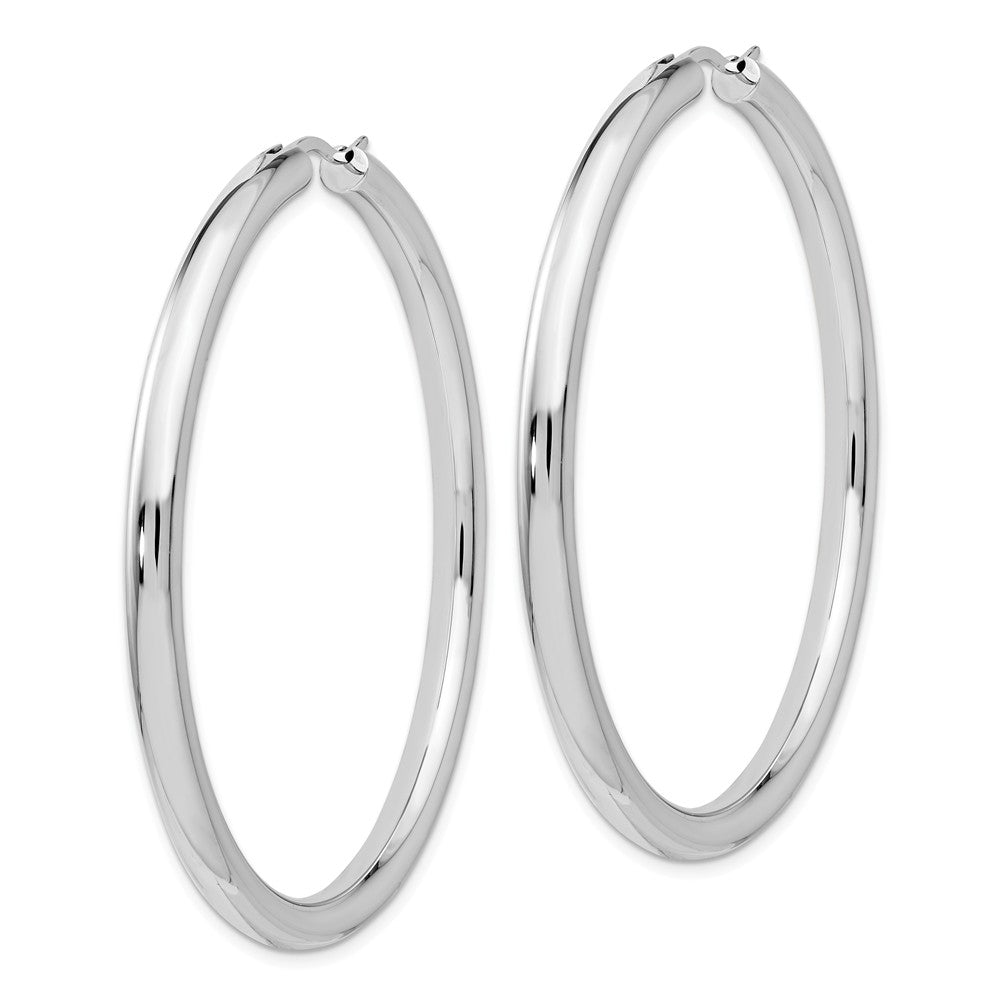 Alternate view of the 3.5mm Round Tube Hoop Earrings in Sterling Silver, 51mm (2 in) by The Black Bow Jewelry Co.