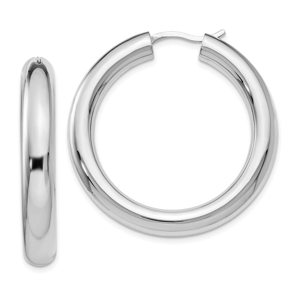 5mm Round Tube Hoop Earrings in Sterling Silver, 35mm (1 3/8 in), Item E11250 by The Black Bow Jewelry Co.