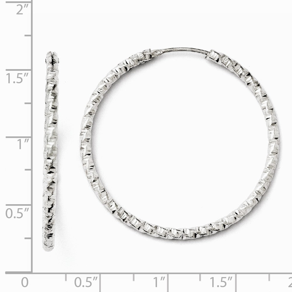 Alternate view of the 2mm Diamond-Cut Endless Hoop Earrings in Sterling Silver, 37mm by The Black Bow Jewelry Co.