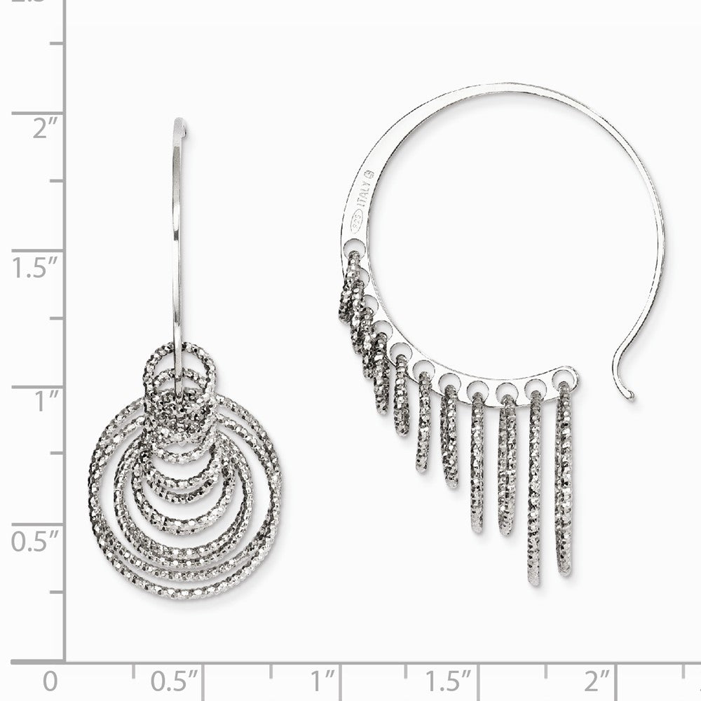 Alternate view of the Laser Cut Chandelier Circle Threader Hoop Earrings in Sterling Silver by The Black Bow Jewelry Co.