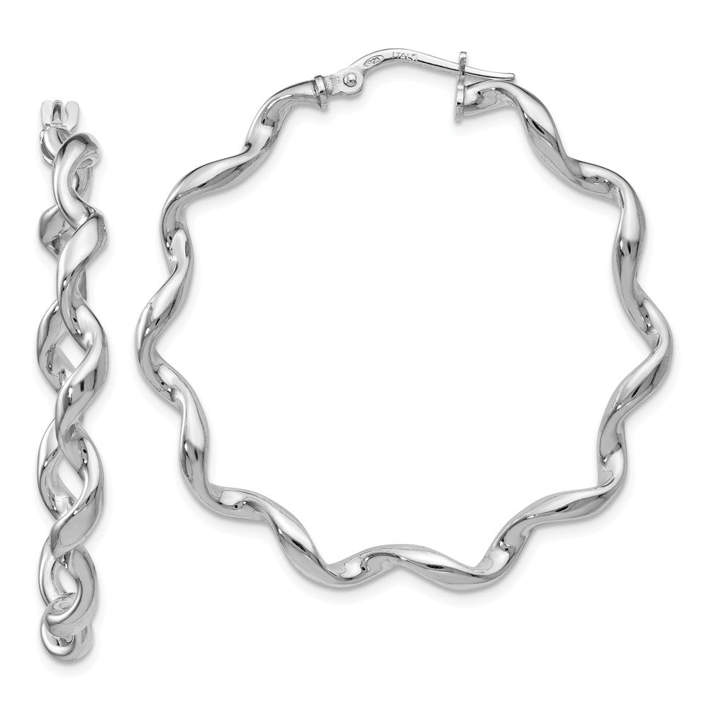 3.5mm Polished Spiral Twisted Hoops in Silver, 38mm (1 1/2 in), Item E11331 by The Black Bow Jewelry Co.