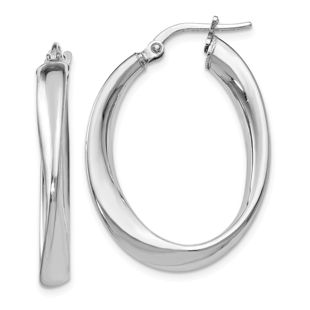 4mm Polished Oval Twist Hoop Earrings in Sterling Silver, 26mm (1 in), Item E11334 by The Black Bow Jewelry Co.