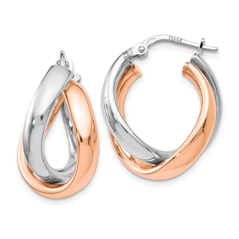 Sterling Silver &amp; Rose Gold Tone Double Freeform Hoop Earrings, 21mm, Item E11341 by The Black Bow Jewelry Co.