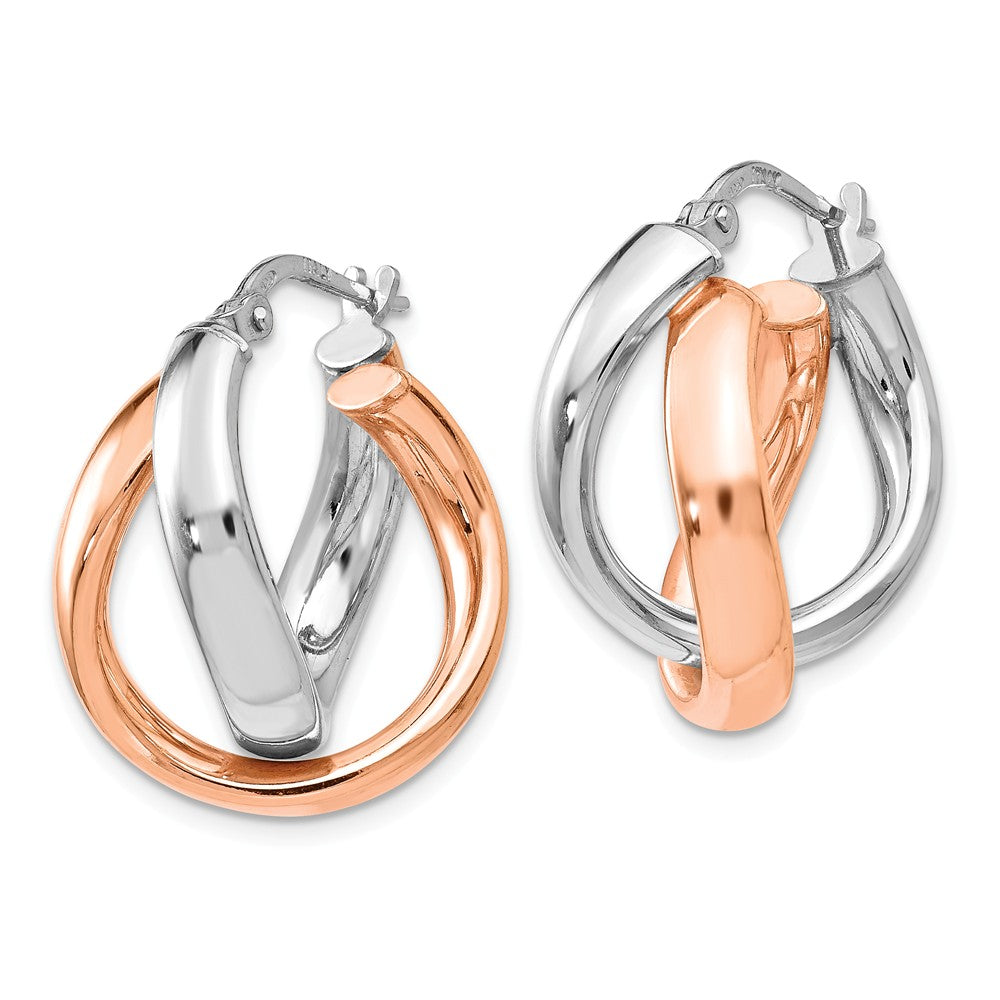 Alternate view of the Sterling Silver &amp; Rose Gold Tone Double Freeform Hoop Earrings, 21mm by The Black Bow Jewelry Co.