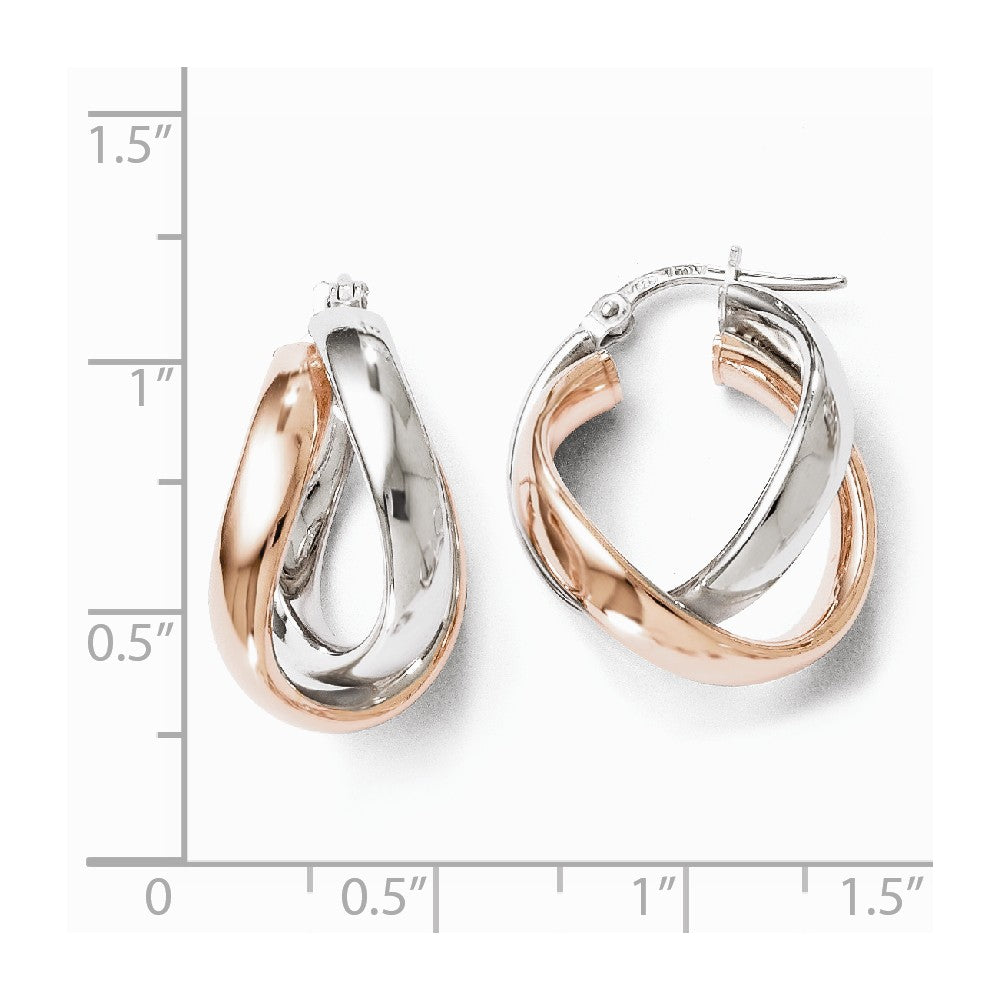 Alternate view of the Sterling Silver &amp; Rose Gold Tone Double Freeform Hoop Earrings, 21mm by The Black Bow Jewelry Co.
