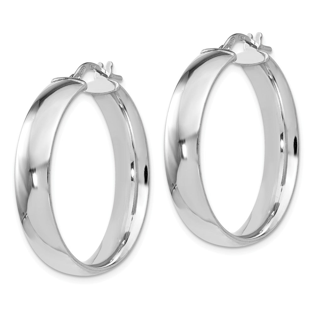 Alternate view of the 6mm Polished Round Hoop Earrings in Sterling Silver, 30mm (1 1/18 in) by The Black Bow Jewelry Co.
