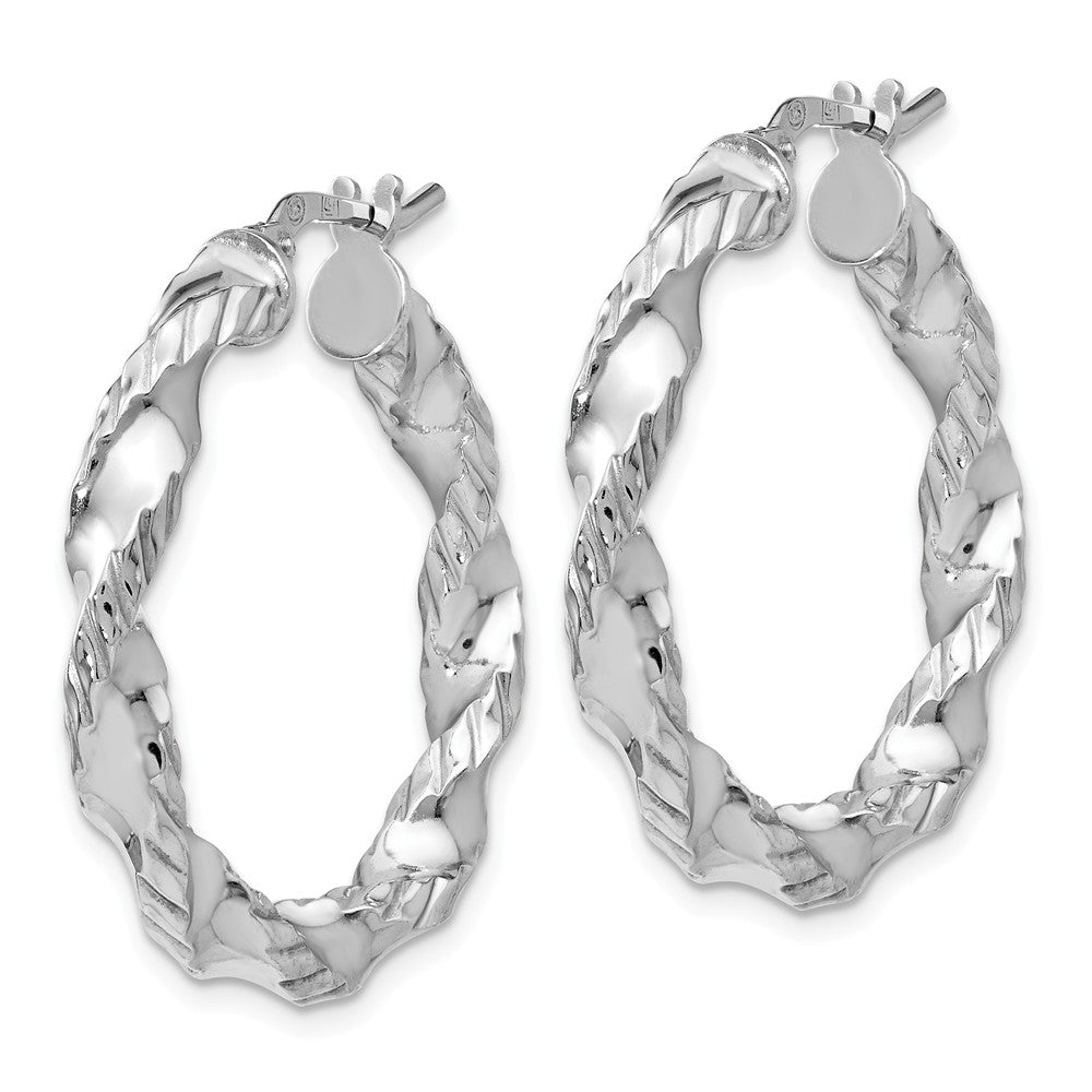 Alternate view of the 4mm Polished Twisted Round Hoop Earrings in Sterling Silver, 29mm by The Black Bow Jewelry Co.