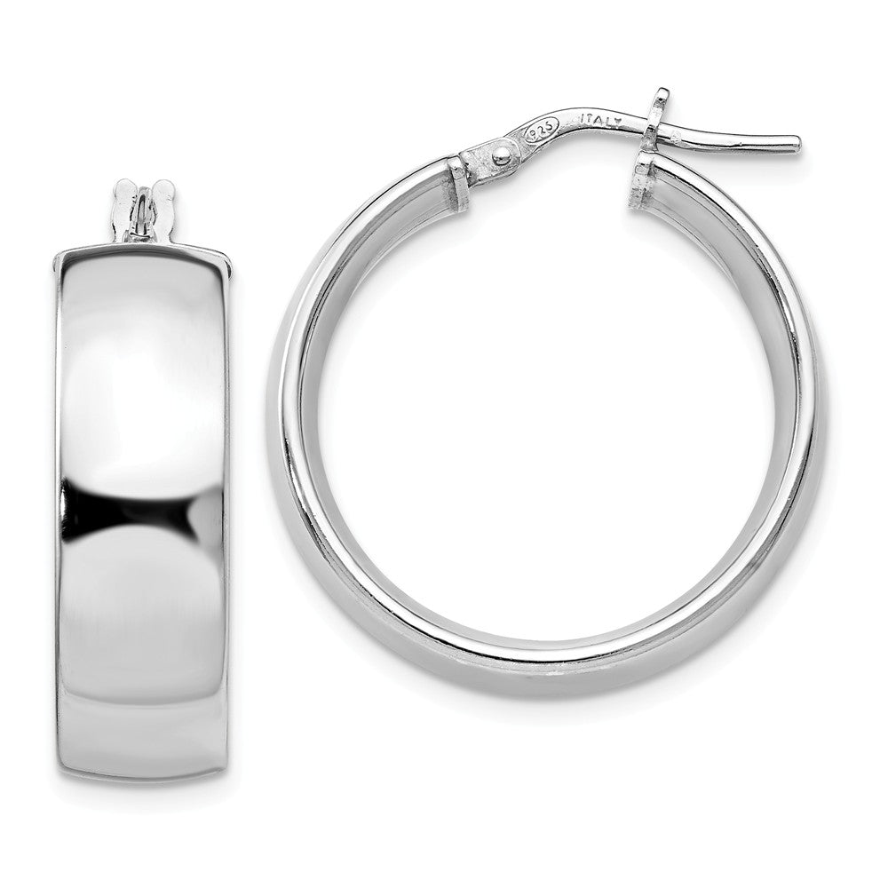 7.5mm Polished Round Hoop Earrings in Sterling Silver, 23mm (15/16 in), Item E11350 by The Black Bow Jewelry Co.