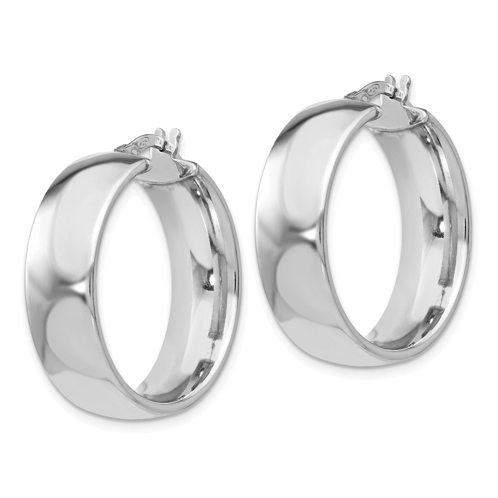 Alternate view of the 7.5mm Polished Round Hoop Earrings in Sterling Silver, 23mm (15/16 in) by The Black Bow Jewelry Co.
