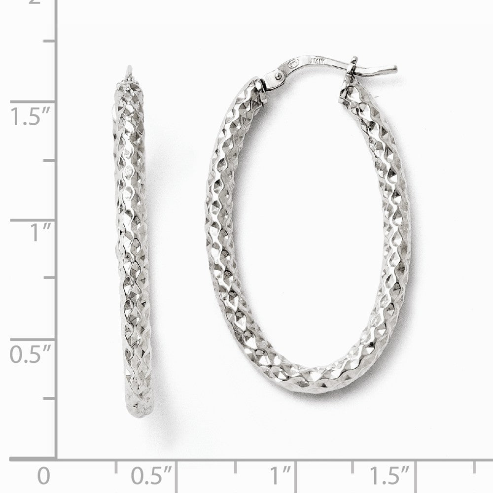 Alternate view of the 3mm Textured Oval Hoop Earrings in Sterling Silver, 35mm (1 3/8 in) by The Black Bow Jewelry Co.