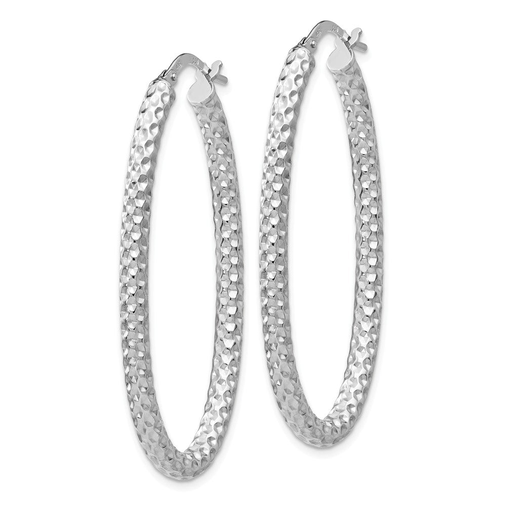 Alternate view of the 3mm Textured Oval Hoop Earrings in Sterling Silver, 42mm (1 5/8 in) by The Black Bow Jewelry Co.