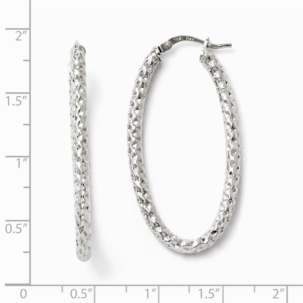 Alternate view of the 3mm Textured Oval Hoop Earrings in Sterling Silver, 42mm (1 5/8 in) by The Black Bow Jewelry Co.