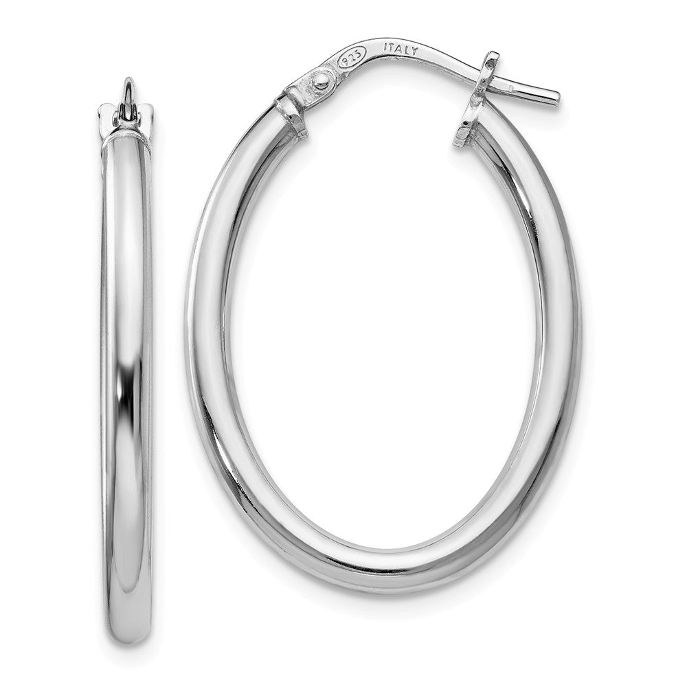 2.5mm Polished Oval Hoop Earrings in Sterling Silver, 27mm (1 1/16 in), Item E11363 by The Black Bow Jewelry Co.