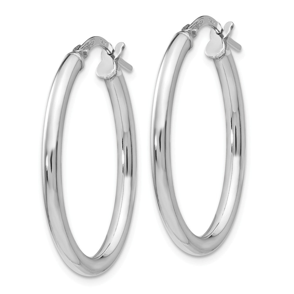 Alternate view of the 2.5mm Polished Oval Hoop Earrings in Sterling Silver, 27mm (1 1/16 in) by The Black Bow Jewelry Co.