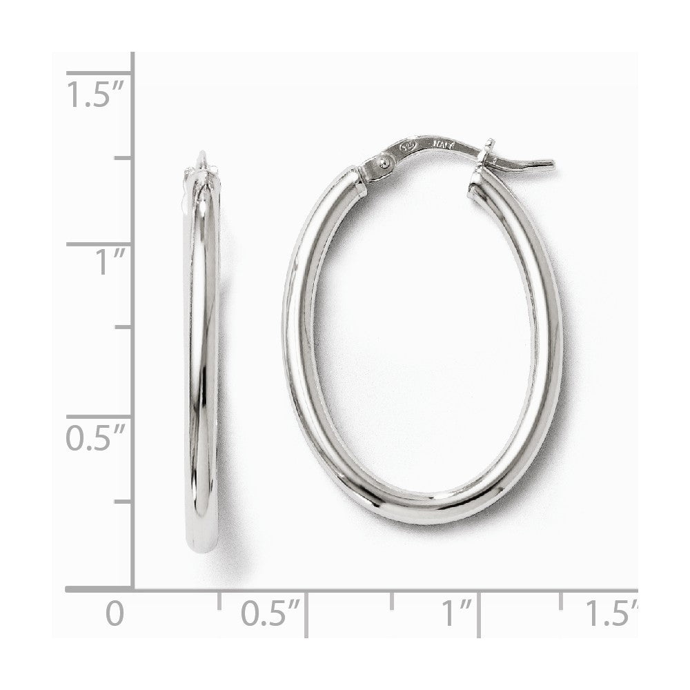 Alternate view of the 2.5mm Polished Oval Hoop Earrings in Sterling Silver, 27mm (1 1/16 in) by The Black Bow Jewelry Co.