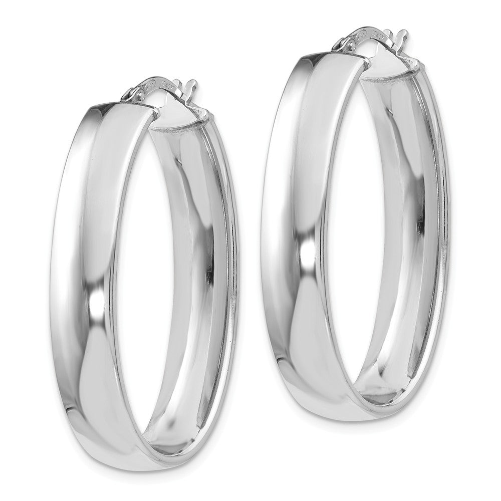 Alternate view of the 7.5mm Polished Oval Hoop Earrings in Sterling Silver, 33mm (1 1/4 in) by The Black Bow Jewelry Co.