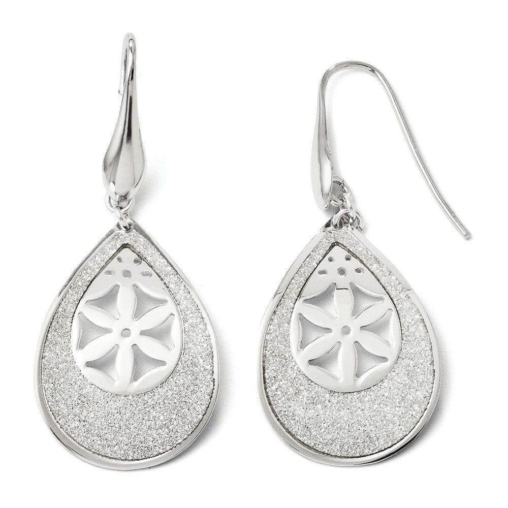 Glitter and Floral Teardrop Dangle Earrings in Sterling Silver, Item E11368 by The Black Bow Jewelry Co.