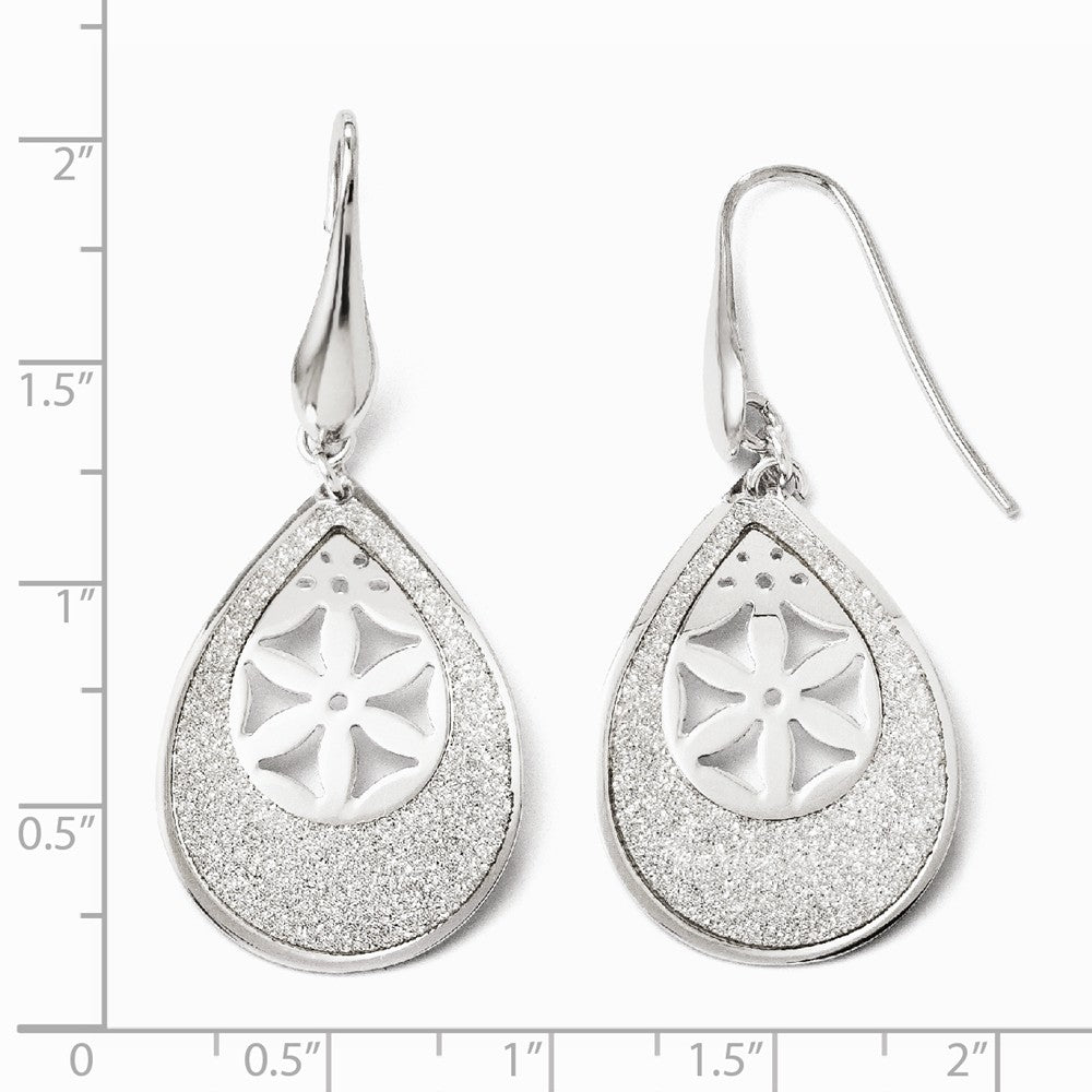 Alternate view of the Glitter and Floral Teardrop Dangle Earrings in Sterling Silver by The Black Bow Jewelry Co.