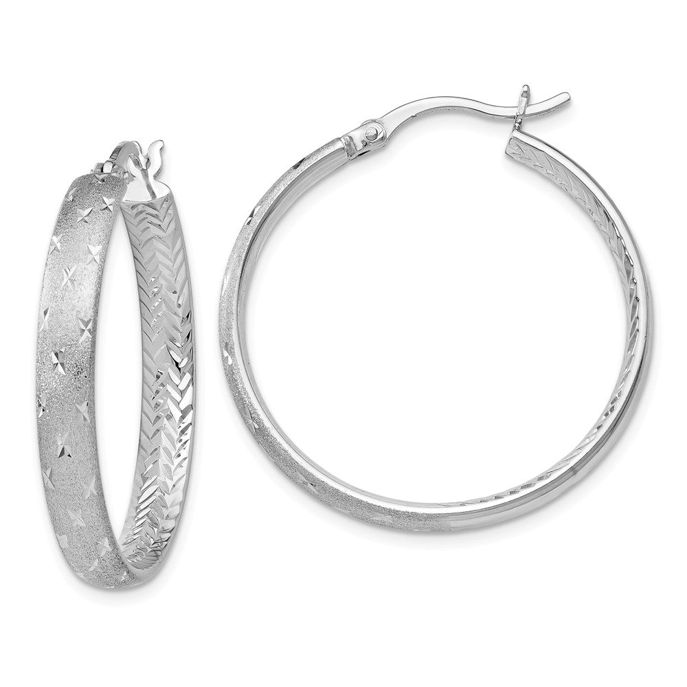 4mm Diamond-Cut Sterling Silver Round Hoop Earrings, 30mm (1 1/8 in), Item E11373 by The Black Bow Jewelry Co.