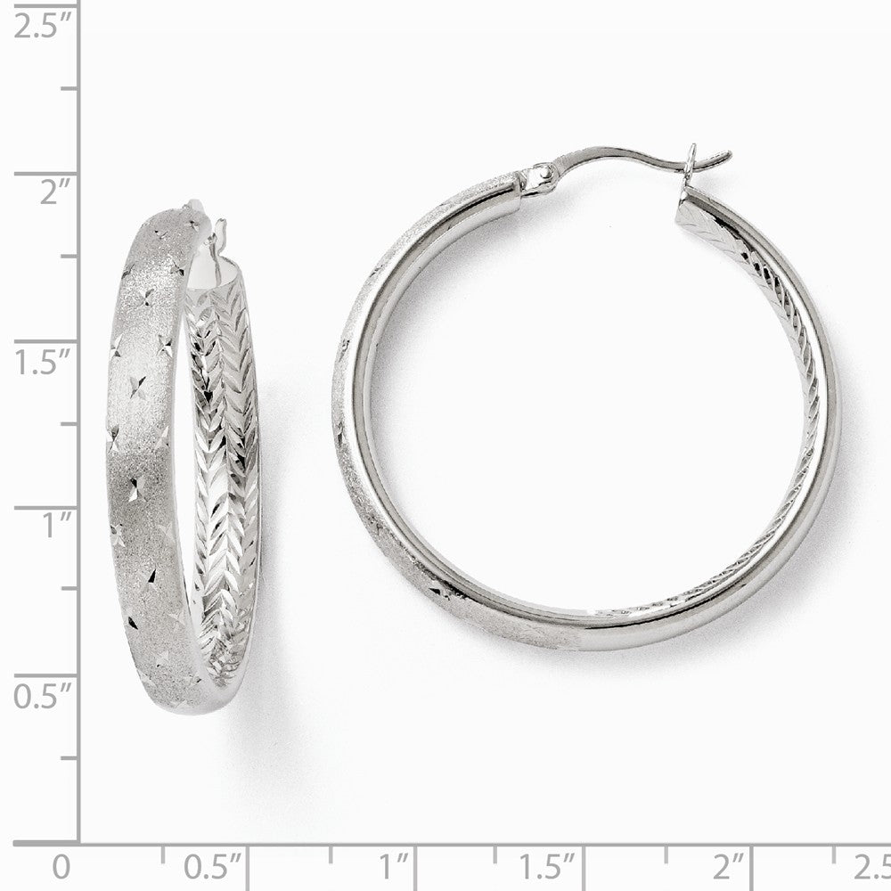 Alternate view of the 5mm Diamond-Cut Sterling Silver Round Hoop Earrings, 39mm (1 1/2 in) by The Black Bow Jewelry Co.