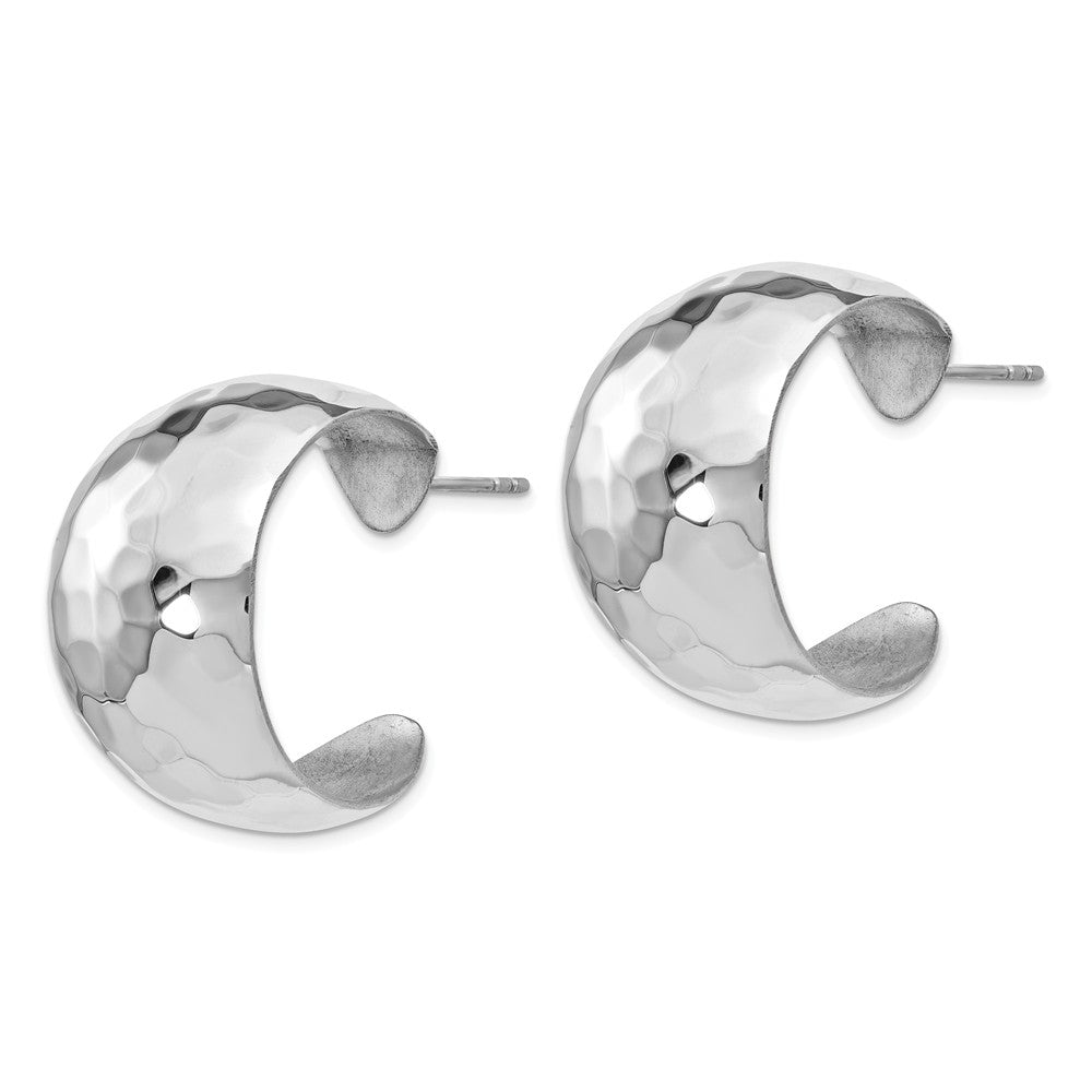Alternate view of the Sterling Silver Wide Polished Hammered J-Hoop Earrings, 18 x 28mm by The Black Bow Jewelry Co.