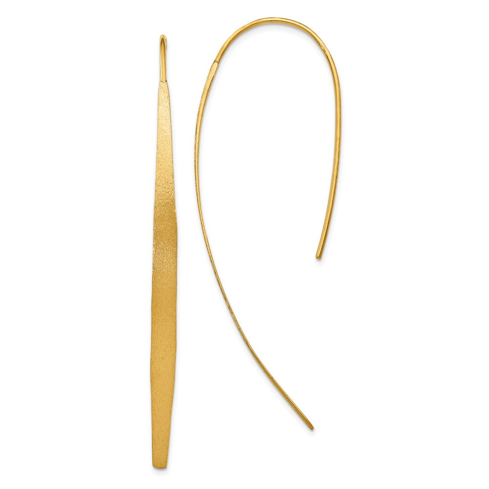 Brushed Curved Bar Threader Earrings in Yellow Gold Tone Silver, 55mm, Item E11402 by The Black Bow Jewelry Co.