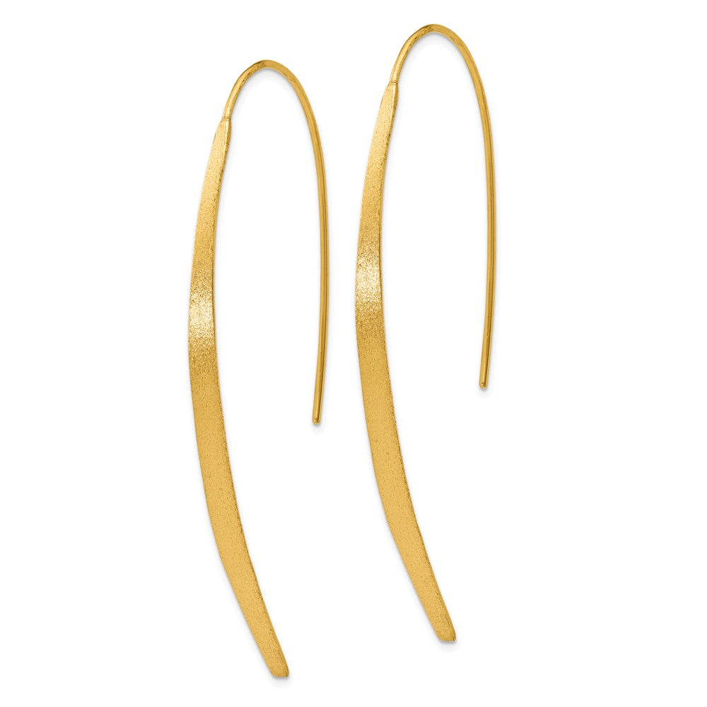 Alternate view of the Brushed Curved Bar Threader Earrings in Yellow Gold Tone Silver, 55mm by The Black Bow Jewelry Co.