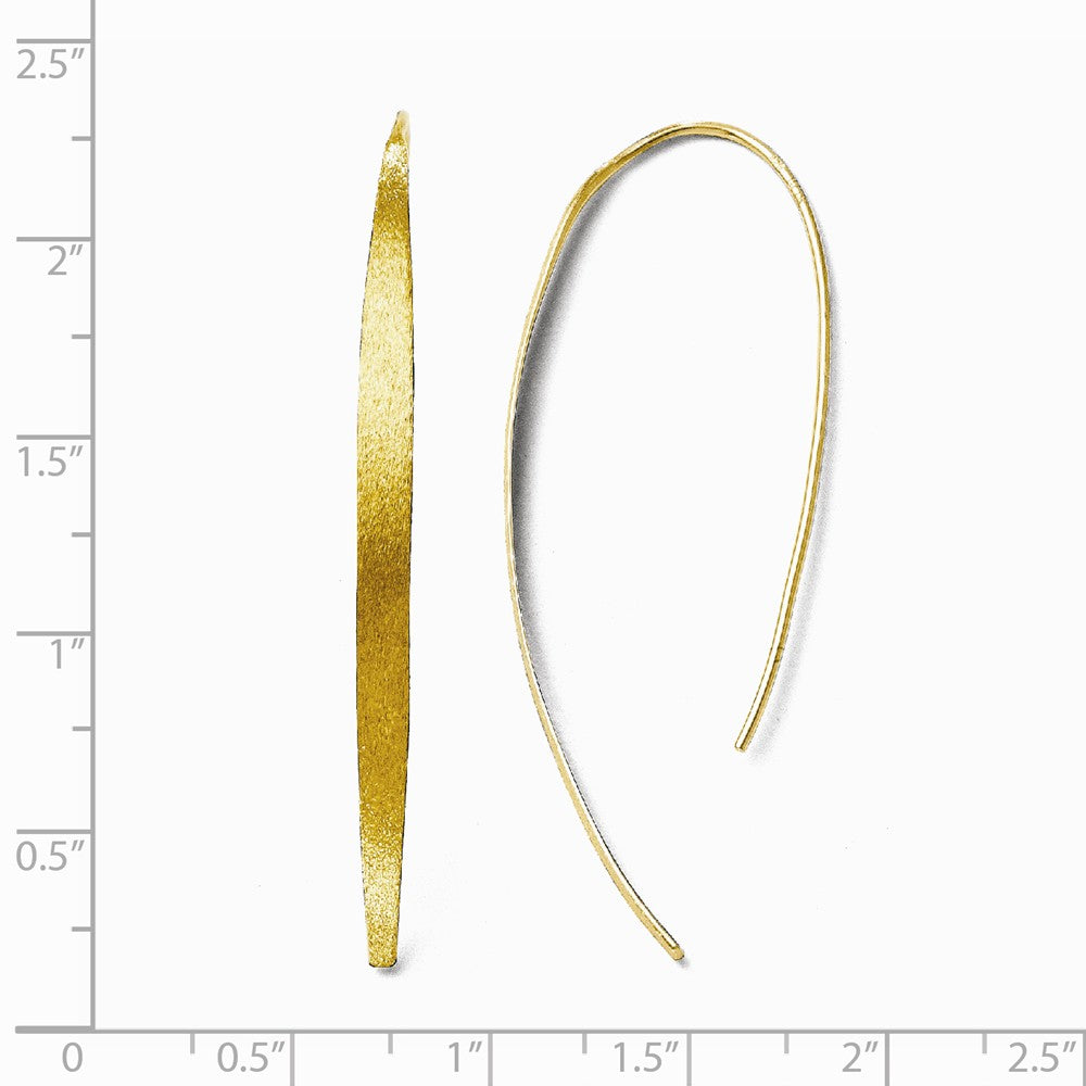 Alternate view of the Brushed Curved Bar Threader Earrings in Yellow Gold Tone Silver, 55mm by The Black Bow Jewelry Co.