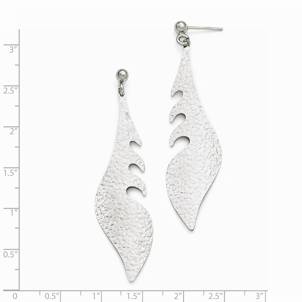 Alternate view of the Long Textured Abstract Post Dangle Earrings in Sterling Silver by The Black Bow Jewelry Co.