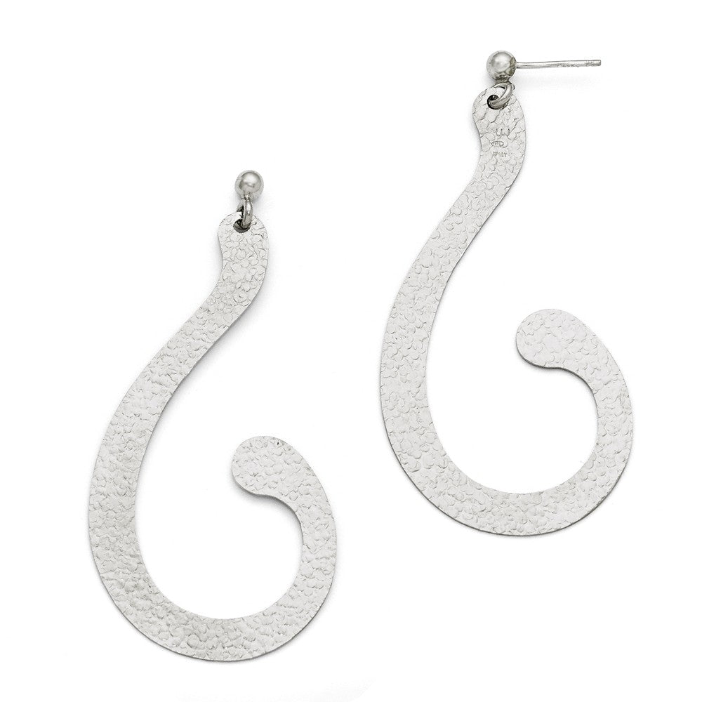 Large Textured Scroll Post Dangle Earrings in Sterling Silver, Item E11441 by The Black Bow Jewelry Co.