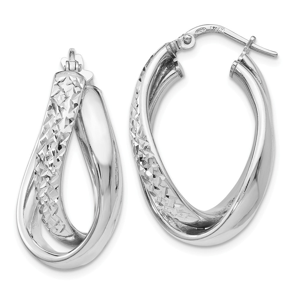 Polished and Textured Sterling Silver Double Bent Hoop Earrings, 26mm, Item E11470 by The Black Bow Jewelry Co.