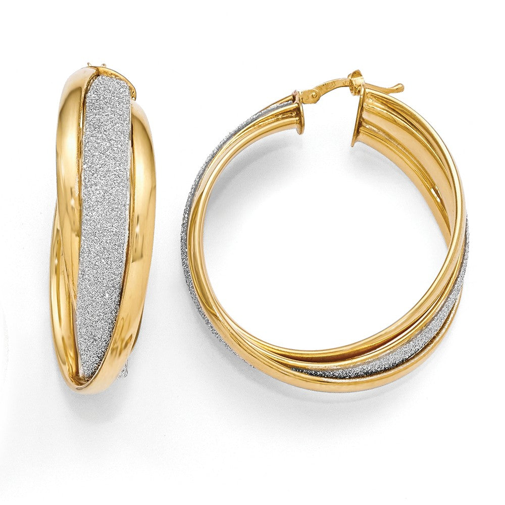13mm Glitter Infused Crossover Round Hoops in Gold Tone Silver, 35mm, Item E11491 by The Black Bow Jewelry Co.