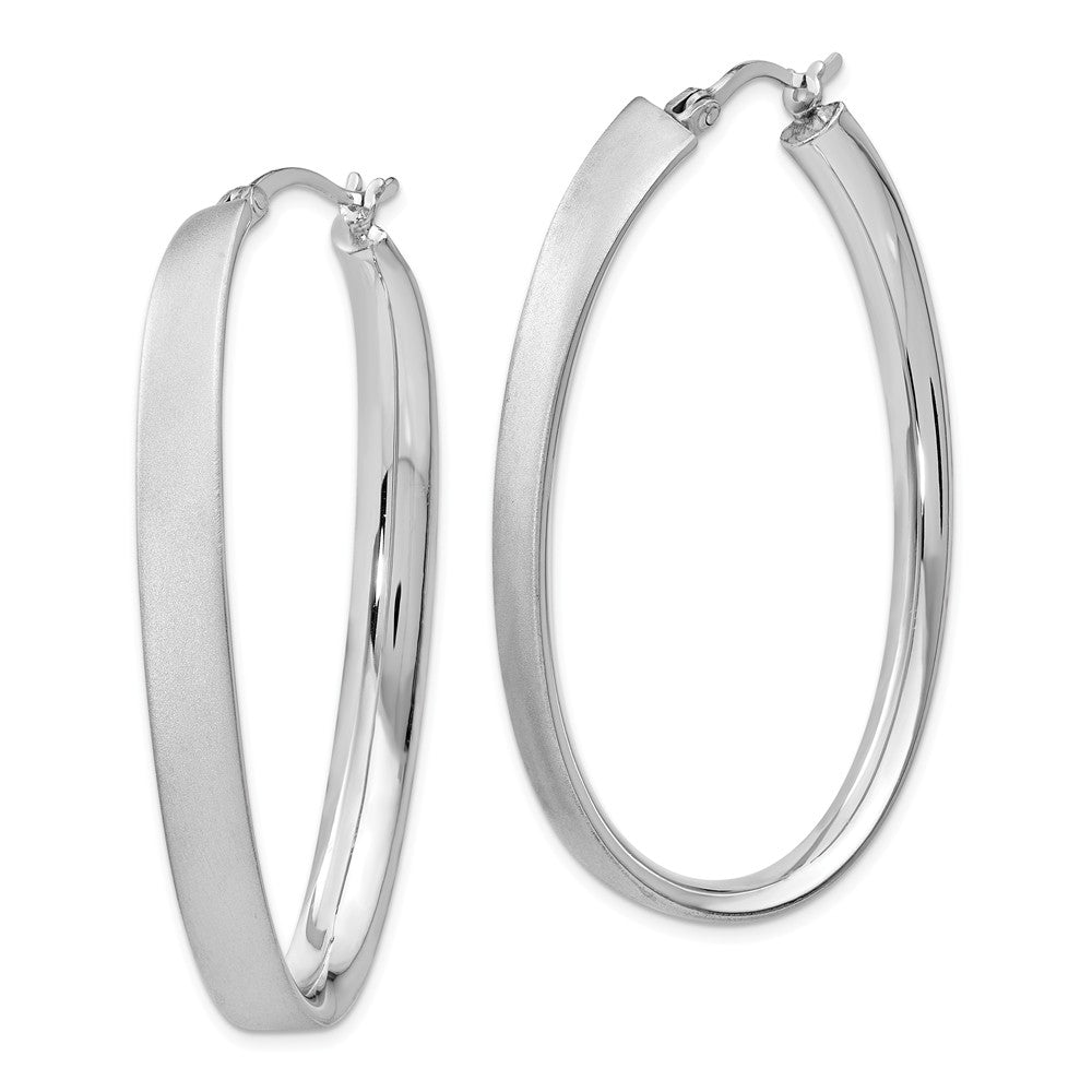 Alternate view of the 5mm Satin Wavy Oval Hoop Earrings in Sterling Silver, 49mm (1 7/8 in) by The Black Bow Jewelry Co.