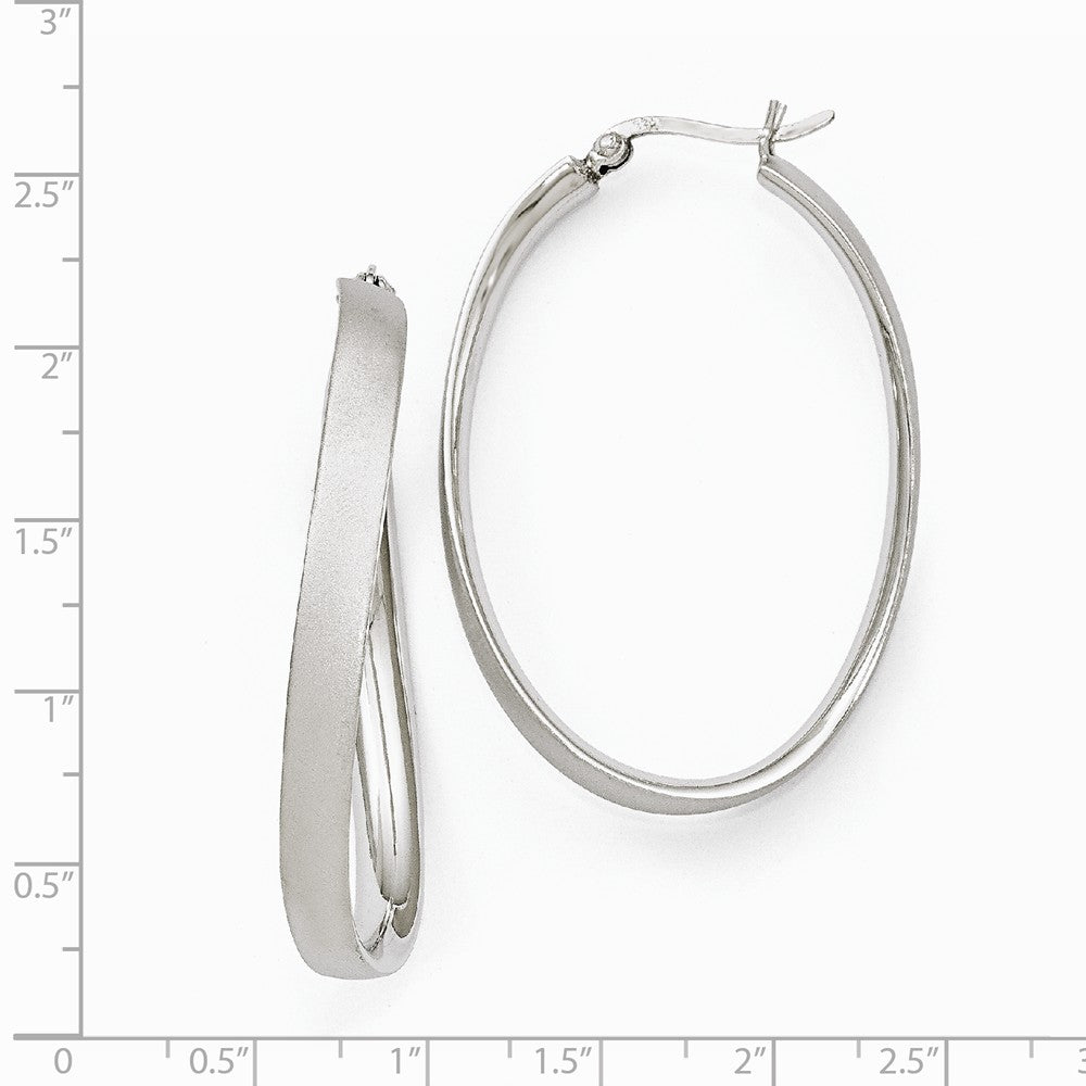 Alternate view of the 5mm Satin Wavy Oval Hoop Earrings in Sterling Silver, 49mm (1 7/8 in) by The Black Bow Jewelry Co.