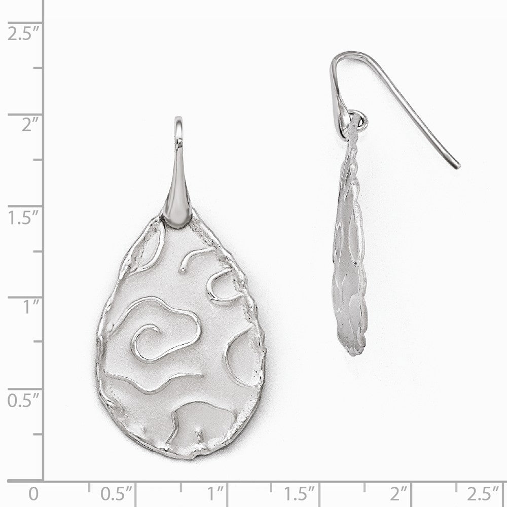 Alternate view of the Satin Abstract Teardrop Dangle Earrings in Sterling Silver by The Black Bow Jewelry Co.