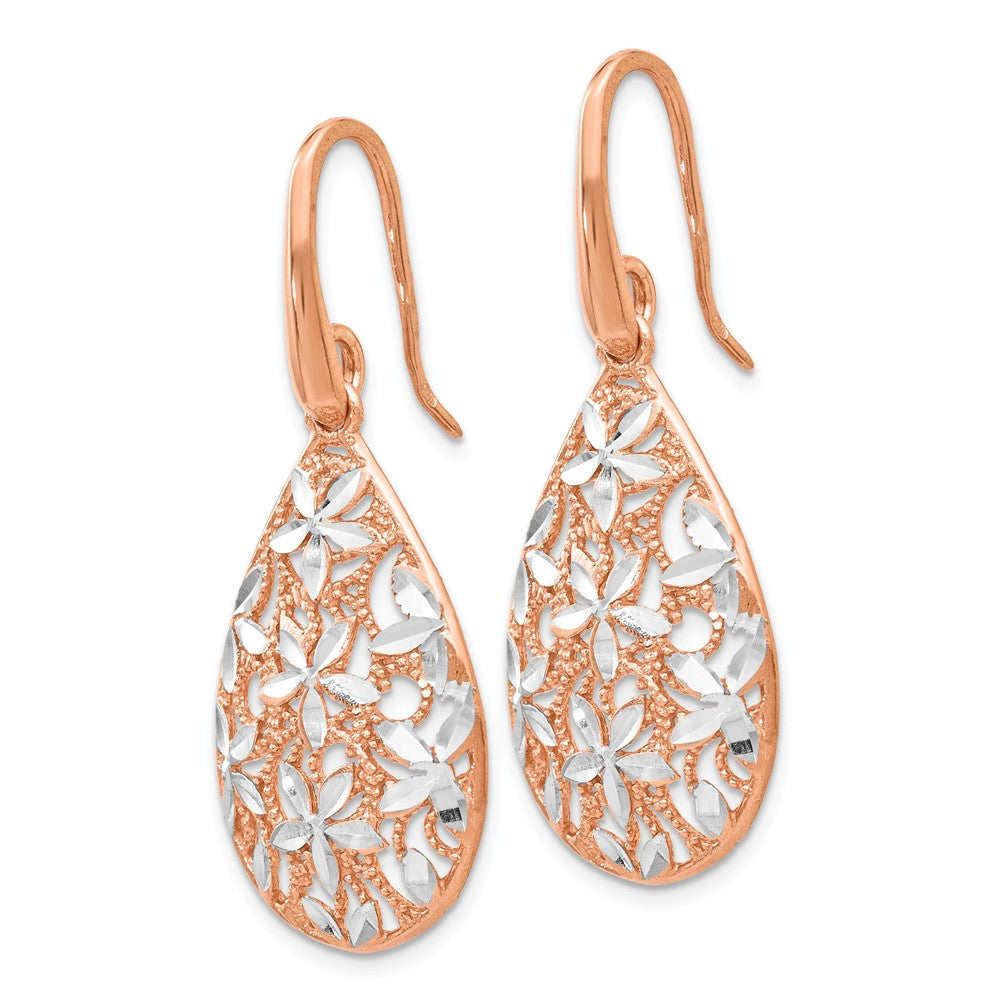 Alternate view of the Floral Filigree Teardrop Dangle Rose Gold Tone Plated Silver Earrings by The Black Bow Jewelry Co.
