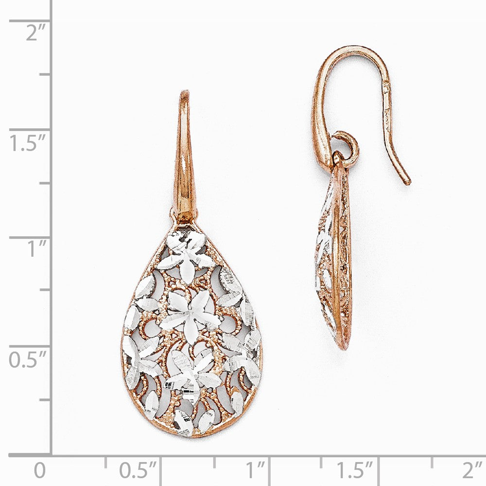 Alternate view of the Floral Filigree Teardrop Dangle Rose Gold Tone Plated Silver Earrings by The Black Bow Jewelry Co.