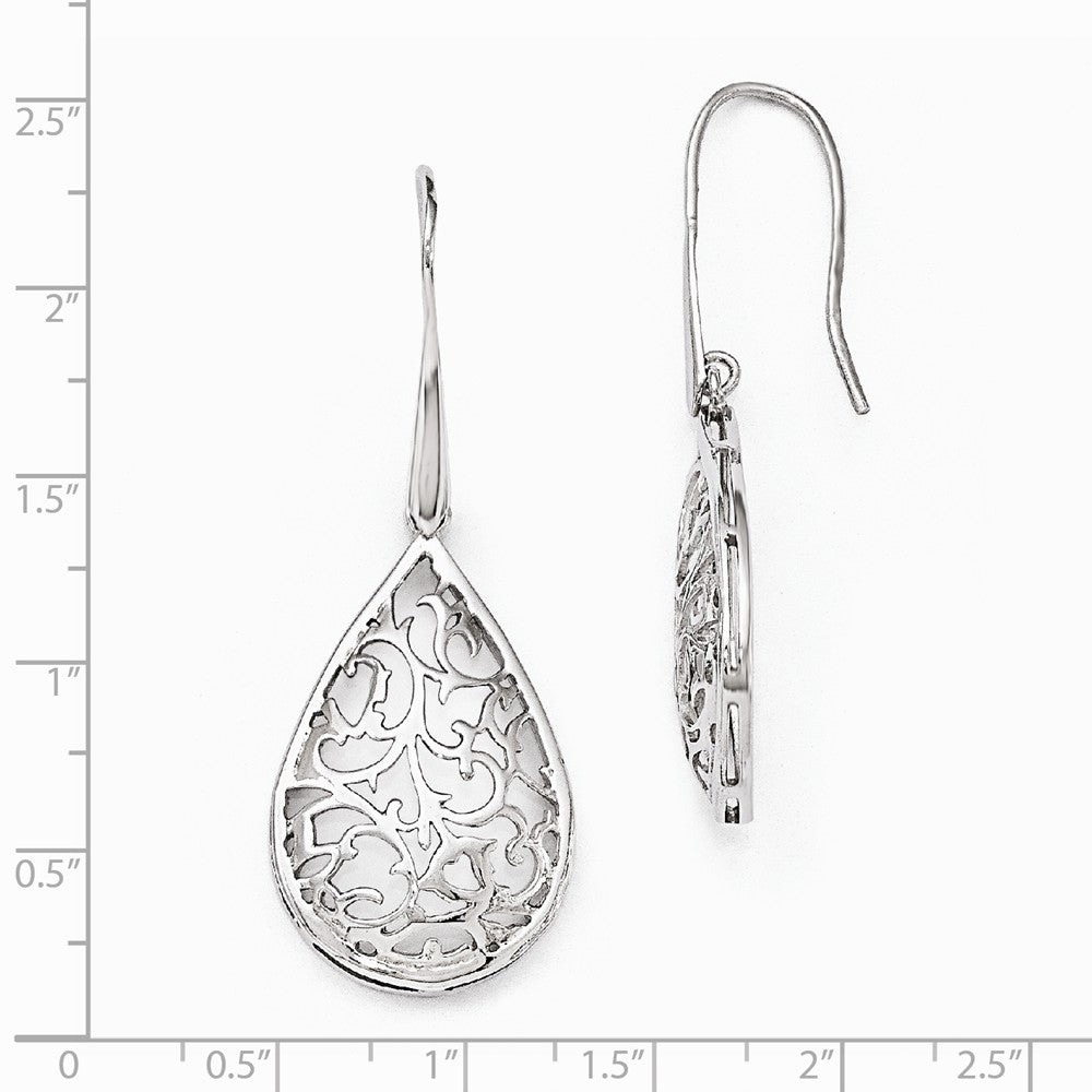 Alternate view of the Cutout Teardrop Dangle Earrings in Sterling Silver by The Black Bow Jewelry Co.