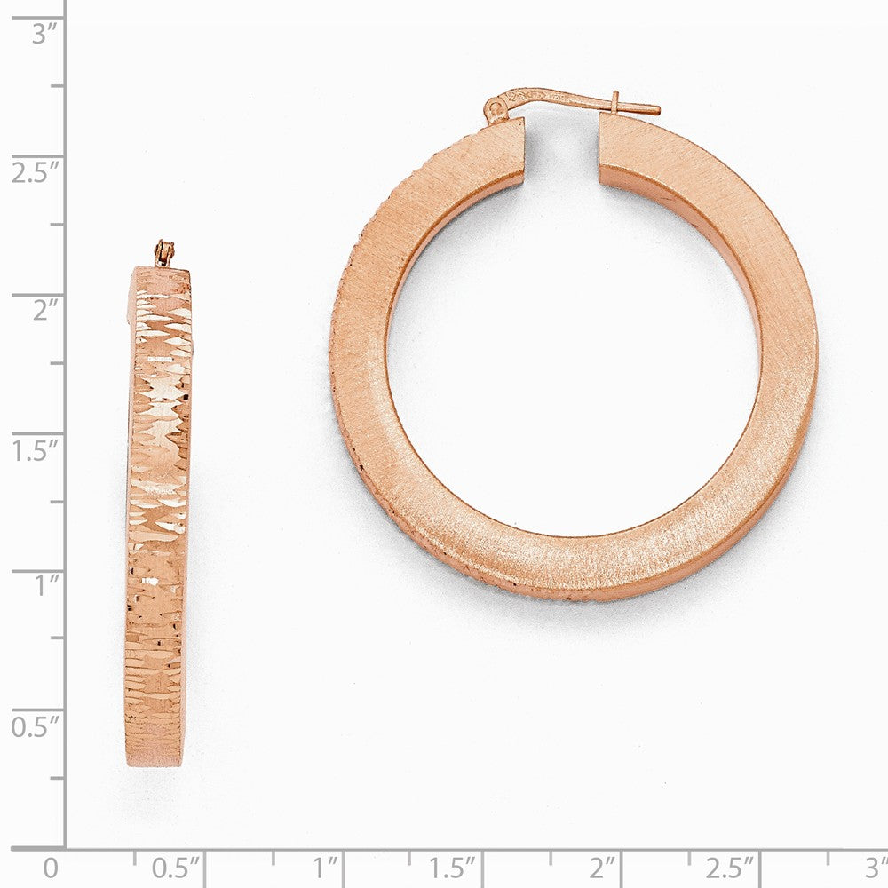 Alternate view of the Rose Gold Tone Plated Silver Brushed &amp; Diamond Cut Round Hoops, 4x45mm by The Black Bow Jewelry Co.