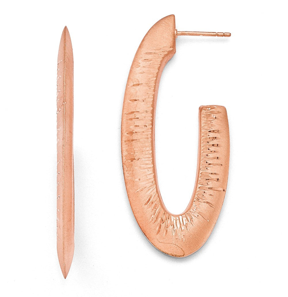 Rose Gold Tone Plated Silver Knife Edge D/C J-Hoop Earrings, 52mm, Item E11576 by The Black Bow Jewelry Co.