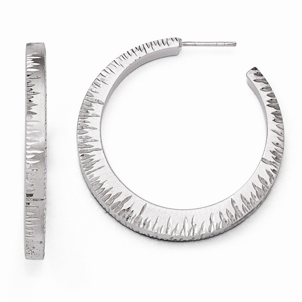 4mm Diamond-Cut Tapered Round Hoop Earrings in Sterling Silver, 42mm, Item E11577 by The Black Bow Jewelry Co.