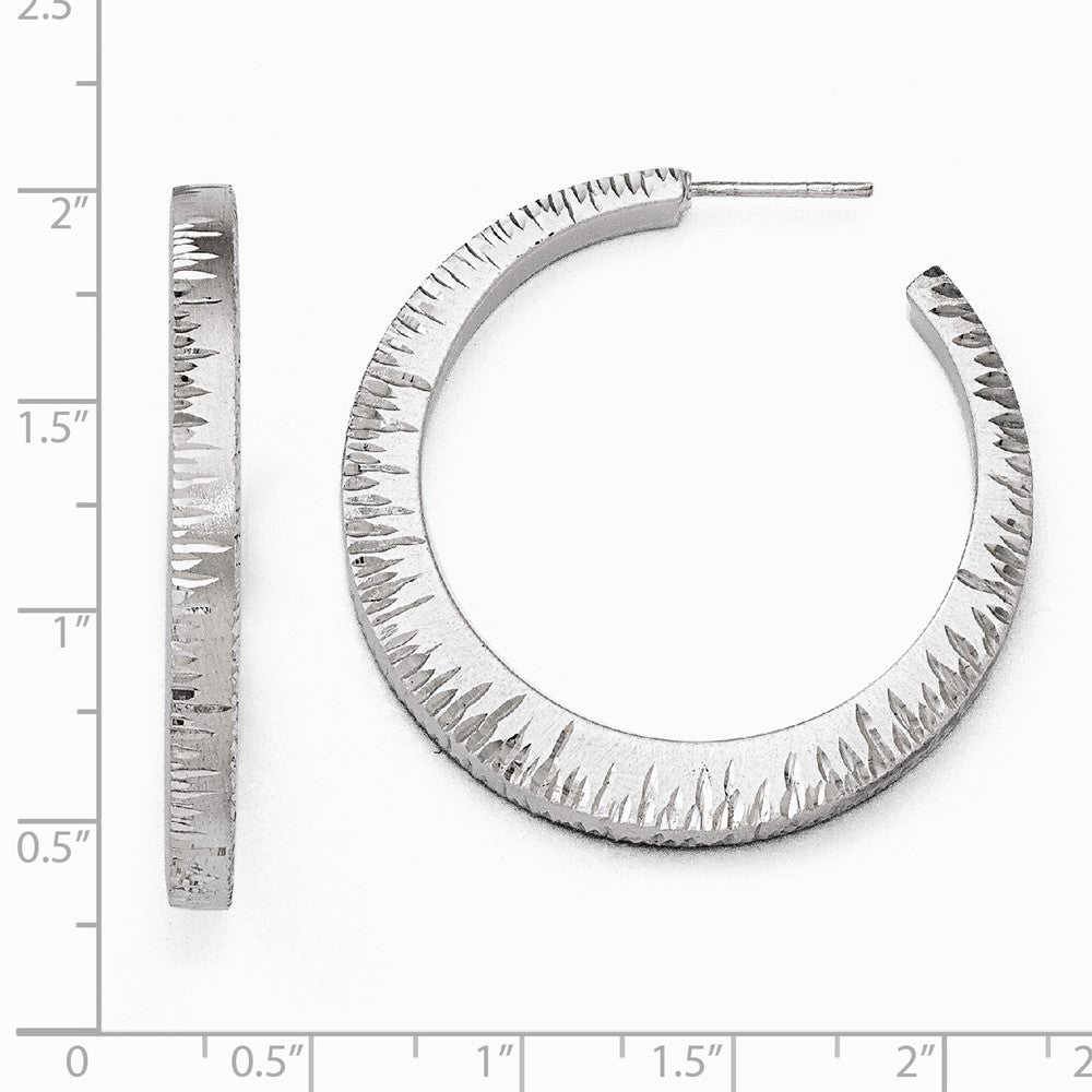 Alternate view of the 4mm Diamond-Cut Tapered Round Hoop Earrings in Sterling Silver, 42mm by The Black Bow Jewelry Co.