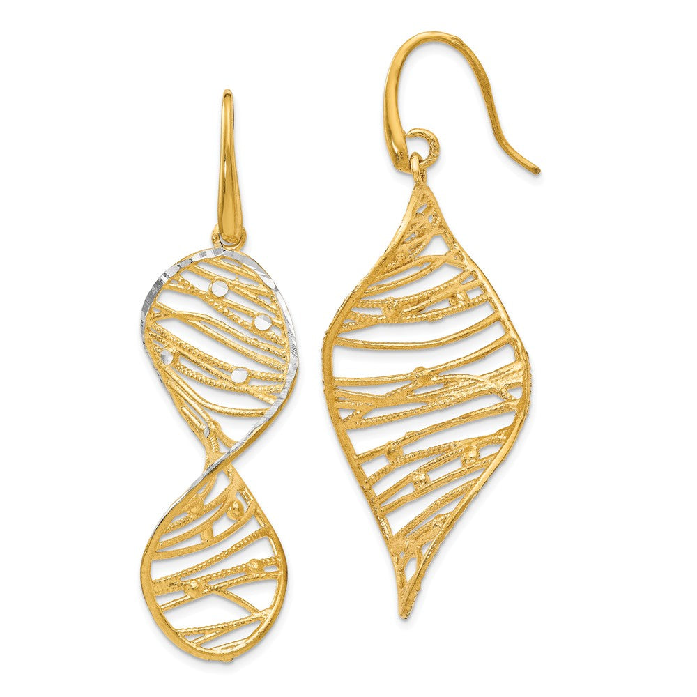 2-Tone Spiral Dangle Earrings, Yellow Gold Tone Plated Sterling Silver, Item E11586 by The Black Bow Jewelry Co.