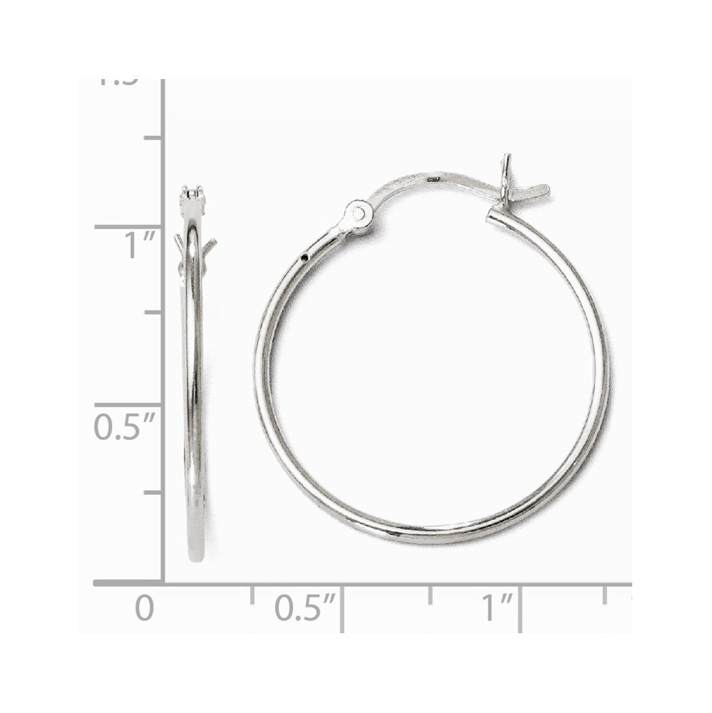 Alternate view of the 1.25mm Polished Sterling Silver Round Hoop Earrings, 25mm (1 in) by The Black Bow Jewelry Co.