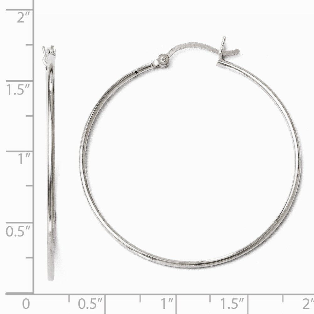 Alternate view of the 1.25mm Sterling Silver Polished Round Hoop Earrings, 40mm (1 1/2 in) by The Black Bow Jewelry Co.