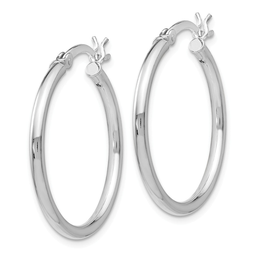 Alternate view of the 2mm Polished Sterling Silver Round Hoop Earrings, 25mm (1 in) by The Black Bow Jewelry Co.