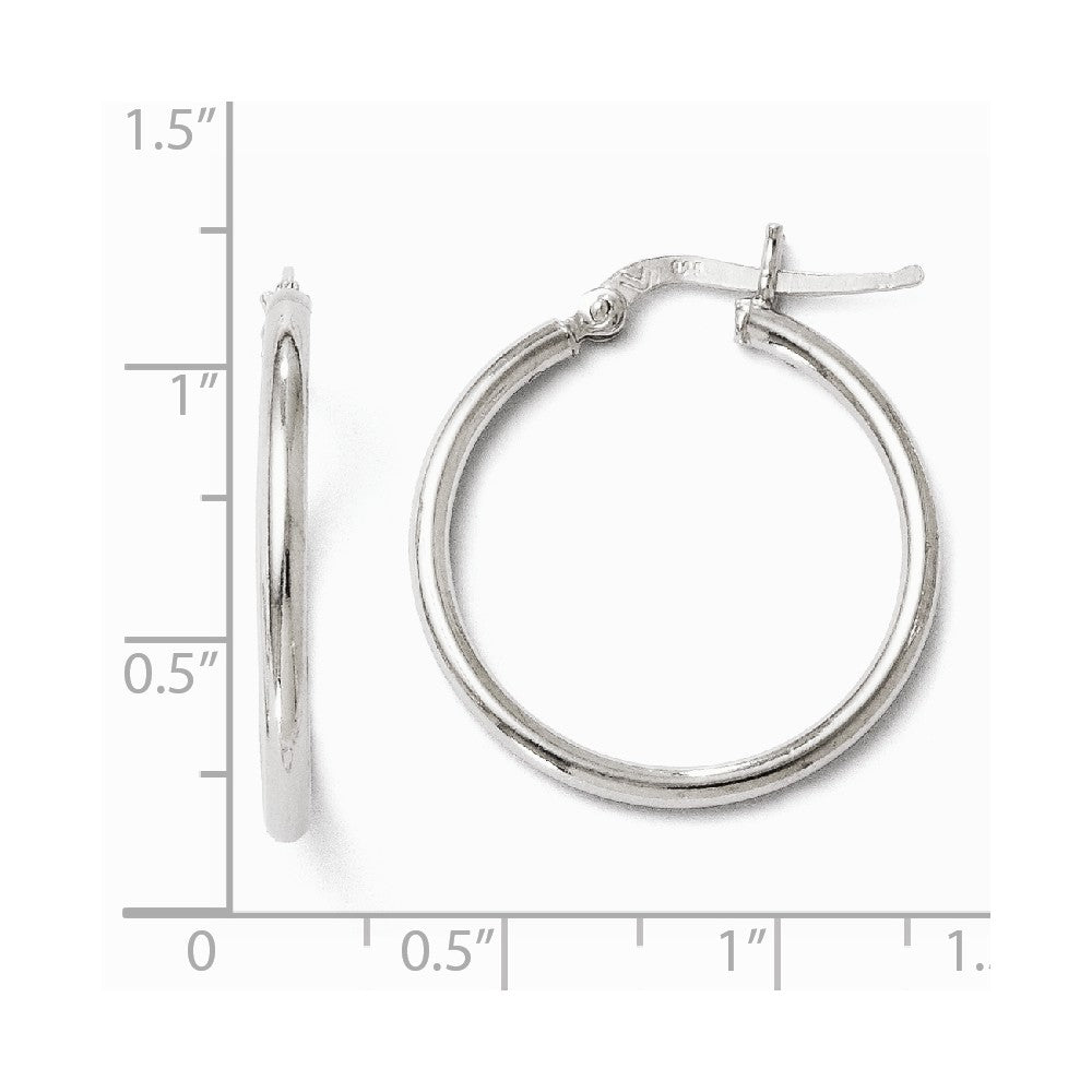 Alternate view of the 2mm Polished Sterling Silver Round Hoop Earrings, 25mm (1 in) by The Black Bow Jewelry Co.