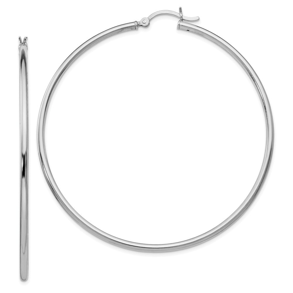 2mm Polished Sterling Silver Round Hoop Earrings, 60mm (2 3/8 in), Item E11597 by The Black Bow Jewelry Co.