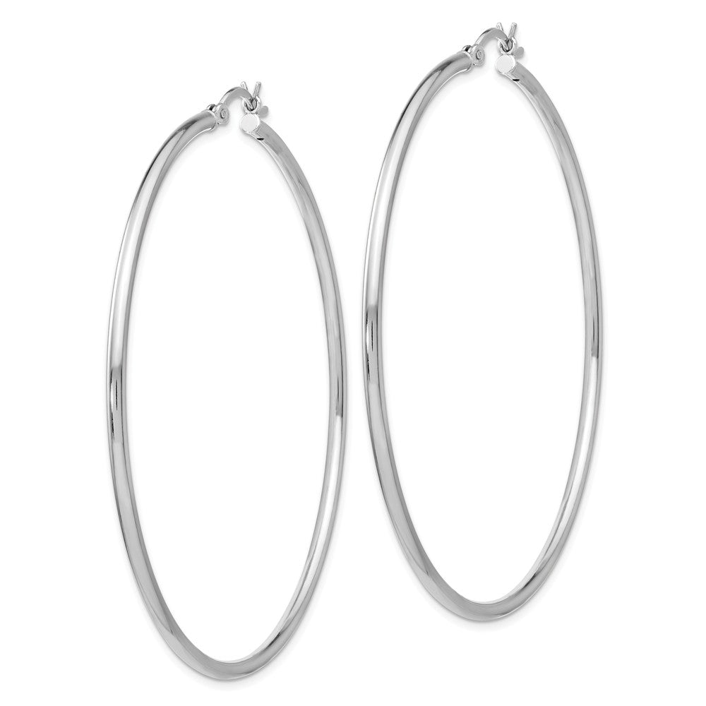 Alternate view of the 2mm Polished Sterling Silver Round Hoop Earrings, 60mm (2 3/8 in) by The Black Bow Jewelry Co.